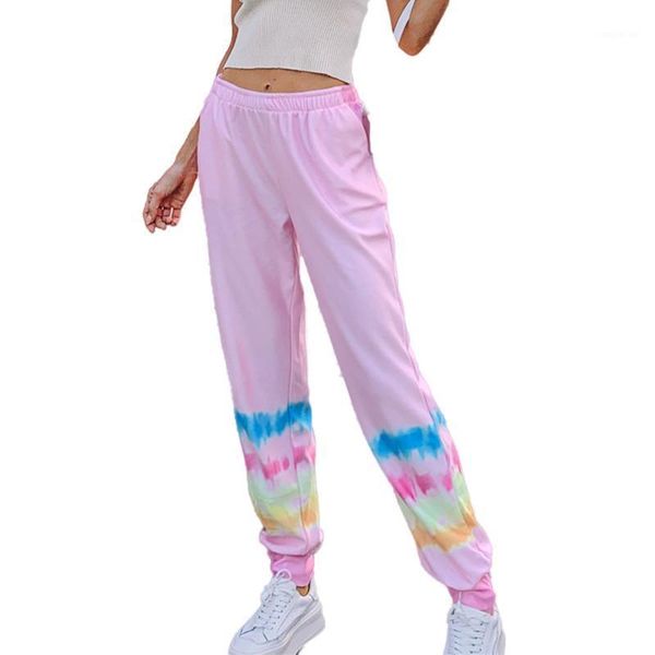 

running pants colorful tie-dye printed women sport with pockets casual elastic waist bottoms activewear fitness jogger trousers1, Black;blue