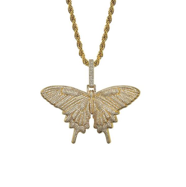 

2020 iced out animal big butterfly pendant necklace silver blue plated mens hip hop bling jewelry gift wholesale