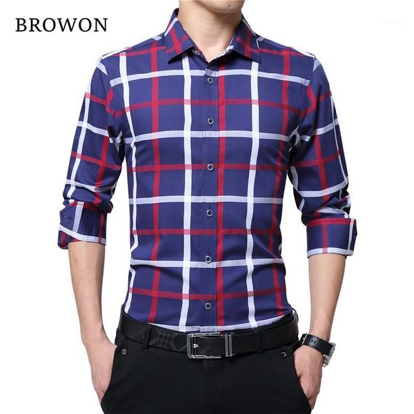 

browon brand plus size casual cotton plaid shirt men long sleeve red and white plaid turn down collar dress shirt for man1, White;black