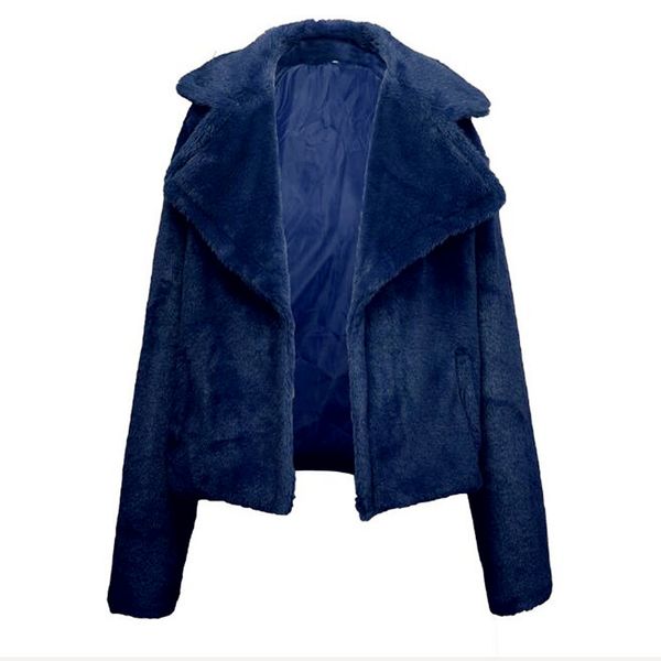 

2020 foreign trade style winter cardigan suit collar solid color lady breath hairy ladies jacket, Black