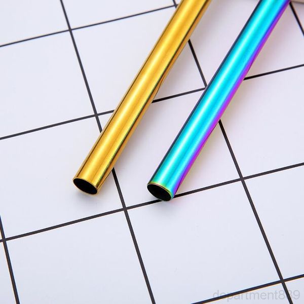 

a-stainless steel reusable drinking straight metal straw colorful thread stirring straws pearl milk tea coffee tools owe2035