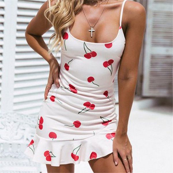 

cherry любовь dress strappy backless frill хем ladies beach party мини-платье 2019 корейский сладкий платье, Black;gray