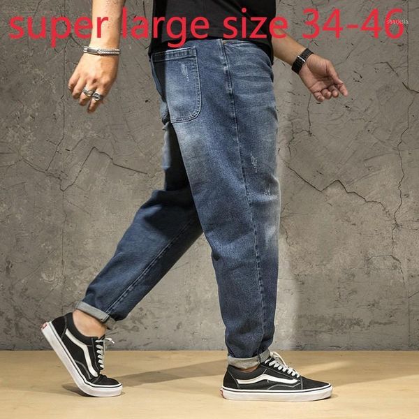 

new fashion harlan pants stretch super large jeans men fashion tapered loose full length casual plus size 34 36 40 42 44 461, Blue