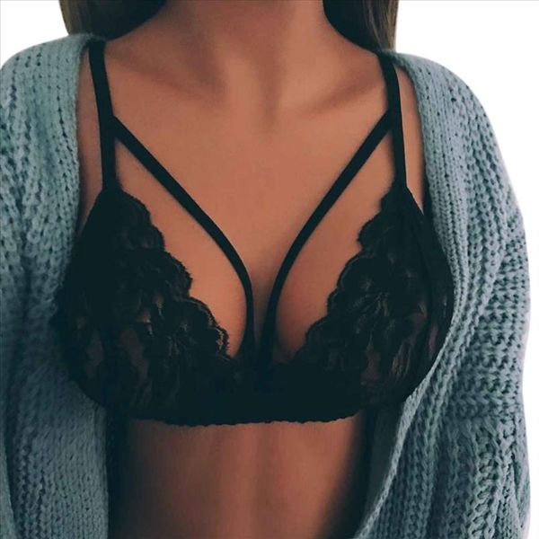 

2021 summer women ladies wire lace hollow bralette strappy push up crop bustier camis female black 515, White