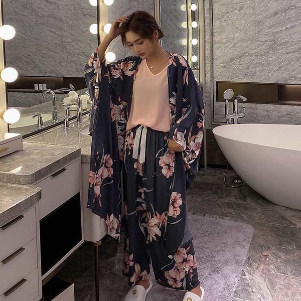 

women's 4 pajama sets, 4 autumn print sets, women's flower pajamas, mink evening wear, Black;red