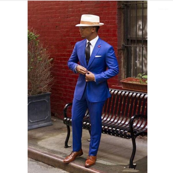 

men's suits & blazers wholesale- classic royal blue groom tuxedos slim fit notched lapel 2021 vintage wedding prom men suit ( jacket+pa, White;black