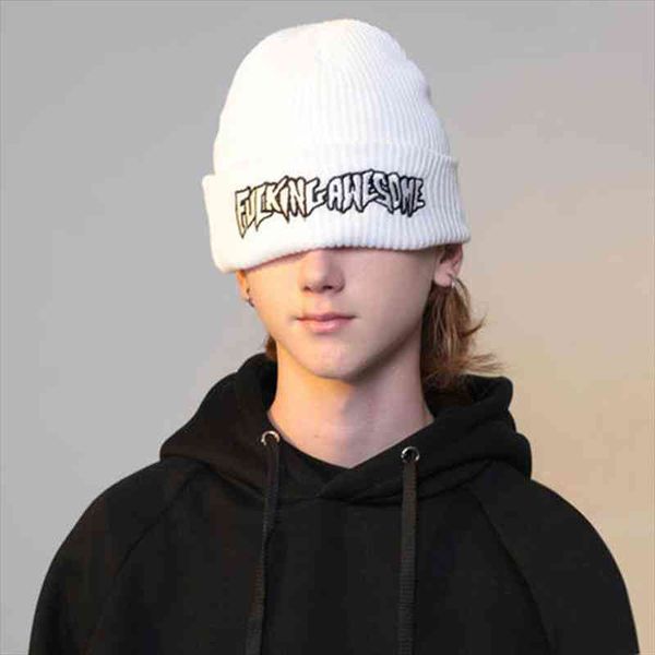 

winter beanies fucking awesome embroidery knitted hat hooded fashion hat hip-hop warm soft hats for men and women skullies, Blue;gray
