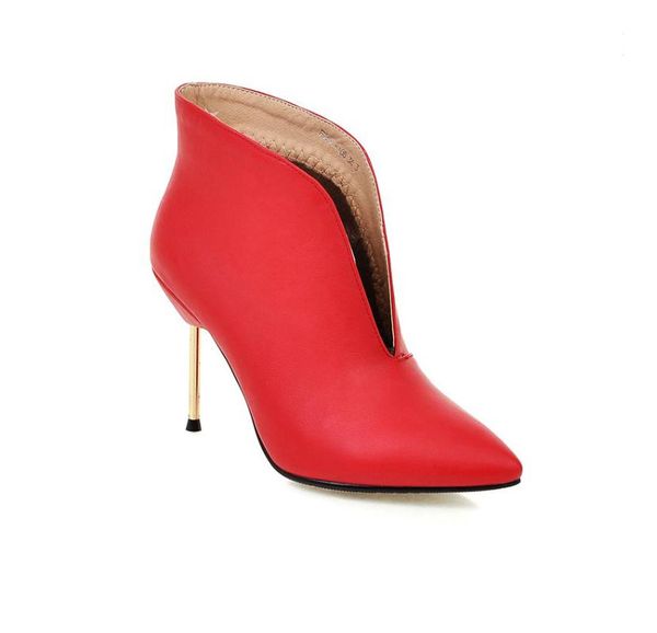

boots original intention women ankle pointed toe thin heels black white pink silver red shoes woman us size 3-10.5