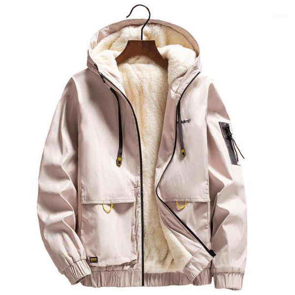 

winter men thick jacket 2020 new autumnhooded streetwear jacket casual windbreaker fur inside solid color big pockets1, Black;brown