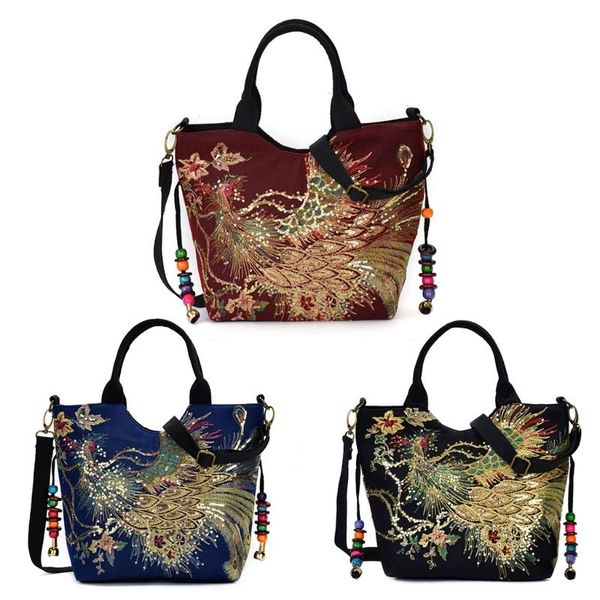 

women peacock embroidery ethnic handbag crossbody purse ladies tote shoulder bag