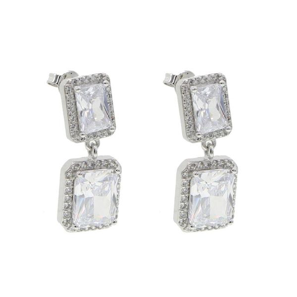 

dangle & chandelier iced out 5a cubic zirconia baguette earrings for women gold color square shaped shinning drop earring female jewelry, Silver
