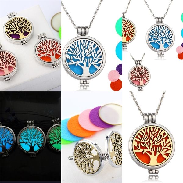 

necklace fashiontowuof life aromatherapy tree essential oil diffuser locket pendant 316l stainless steel jewelry with 24\yzj8