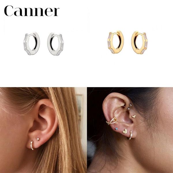 

hoop & huggie s925 sterling silver hoops earrings rectangle zircon circle cartilage for earings fashion jewelry w3, Golden;silver