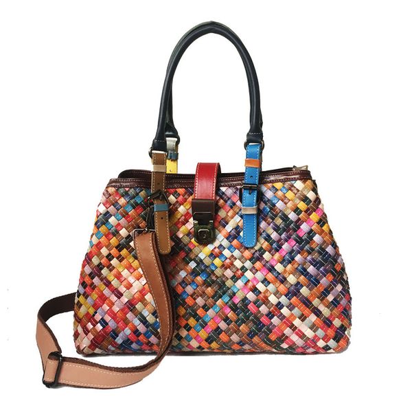 

2021 moda multicor scos curo genuno tric tecer feminina bolsa ombro collido feminino tote bolsas hobos xnpz