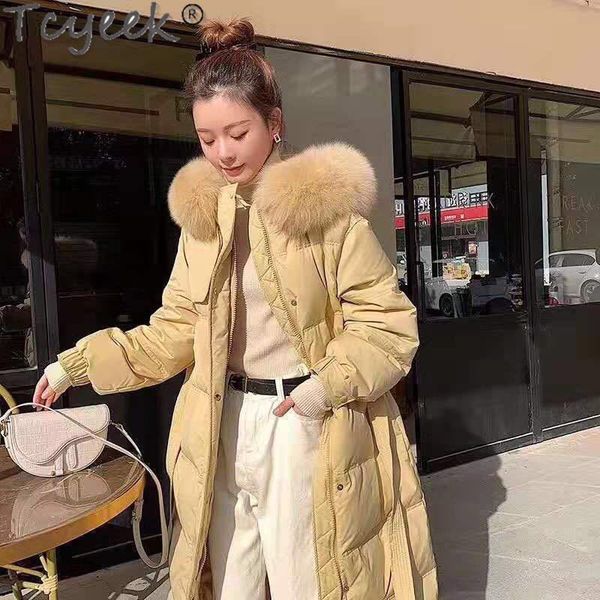 

women's winter jacket woman female jackets for women clothing 2020 90% white duck down big fur hooded coat ropa mujer, Black
