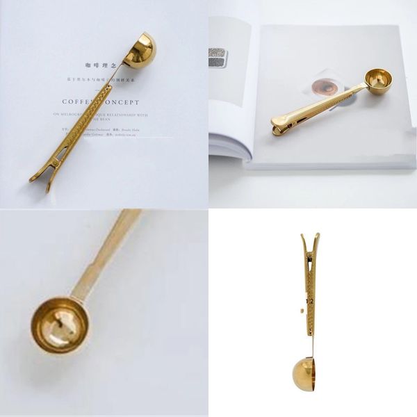 

spoon two in one coffee bean creative modern sealing clip metal stainless steel measuring spoons factory direct selling 7 5ws p1