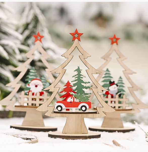 

2021 new year natural xmas elk wood craft tree ornament noel christmas decoration for home wooden pendant gift