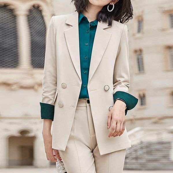 

office ladies plaid blazer suit double breasted pockets female blazer pants set streetwear elegant women set1, White