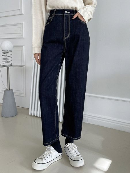 

dazy high waist slant pocket straight leg jeans w5rb#, Blue