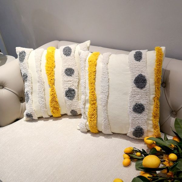 Capa de almofada de almofada cinzenta amarela feita à mão de lãs feitos à mão para o assento de sofá estilo marroquino casa decorativa casa 45x45cm y200104