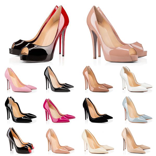 

new red bottoms high heels patent leather peep toes pumps for women wedding party luxurys designers studded spike banquet stylist shoes, Black