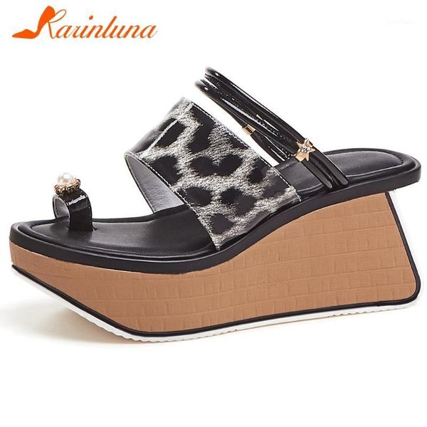 

slippers karin girl 2021 wedges flip flop unique summer slip-on platform women fashion leopard shoes1, Black