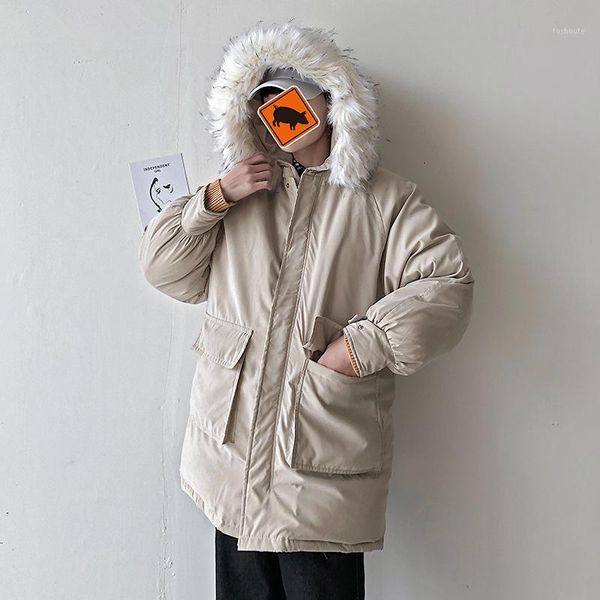 

2019 autumn & winter new arrival men's hooded collar jacket long hooded cotton coat loose plus size cotton jacket, Black