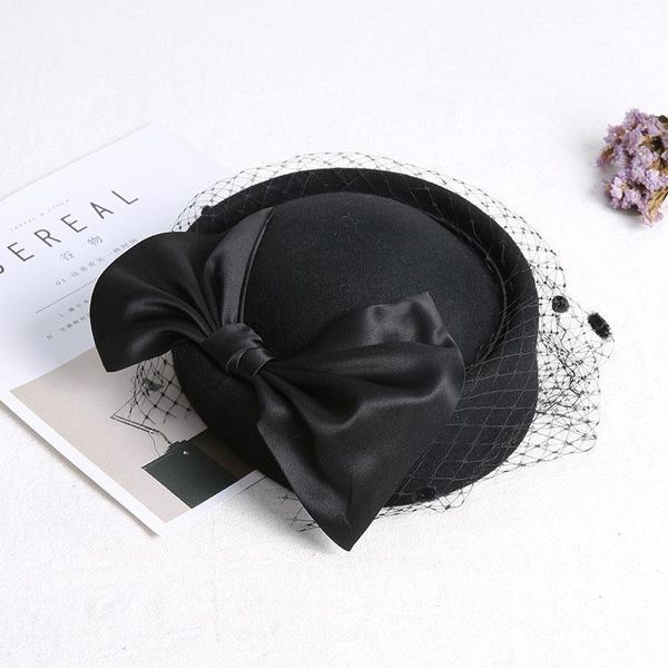 

2019 adjustable fascinating fedoras elegant female wool felt mesh bow floral formal berets fedora hats for women berets lm012 h jllqwq