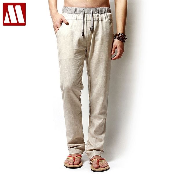 

linen pants mens loose pants long trousers summer style elastic waist linen man plus size xxl xxxl xxxxl color beige army green 201130, Black
