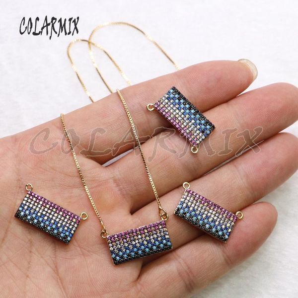 

6 pcs colorful rectangle zircon pendant necklace jewelry gift for lady for lady pendant wholesale jewelry55031, Silver