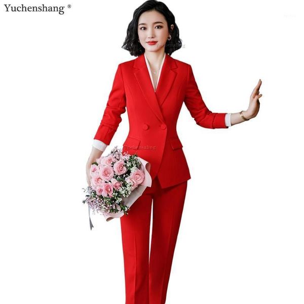 

red dark blue black women formal work career pant suit for office lady two pieces set size s-4xl jacket blazer with pant suit1, White;black