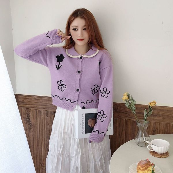 

bnfgb very fairy little fragrance coat coat sweaterdoll new autumn sweater2020 korean version slim c thin flower doll sweater girl embroider, White;black