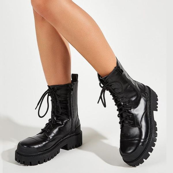 

2020 brand chunky heels platform autumn winter shoes women fashion leisure motorcycles boots female, Black