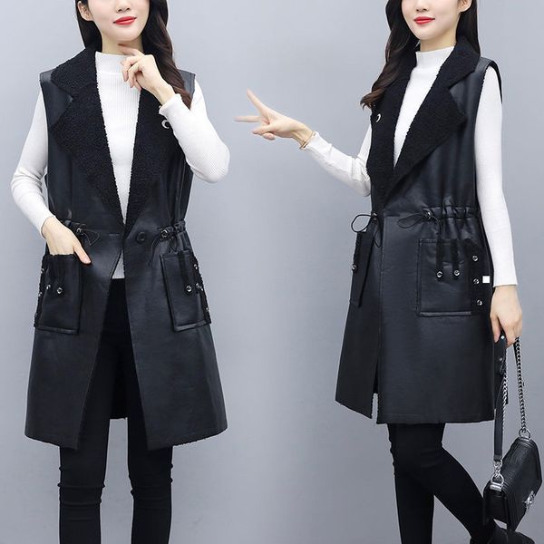 

new 2021 autumn retro female loose sewing wool vests sleeveless waistcoat vest plus size 5xl r4rw 4t2x, Black;white