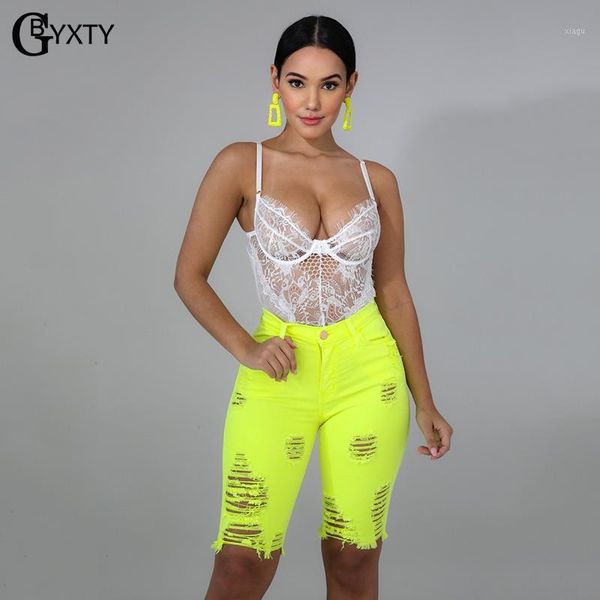

gbyxty fashion neon color shirts 2020 summer women high waist denim shorts ripped holes skinny stretch shorts jeans femme zl2411, White;black