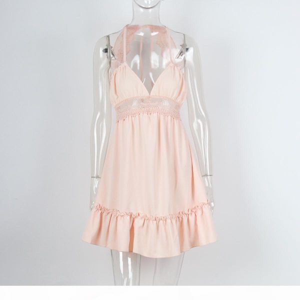 

2019 summer women new halter sling lace pattern dress sleeveless strap sundress deep v-neck slim elegant vestidos, Black;gray