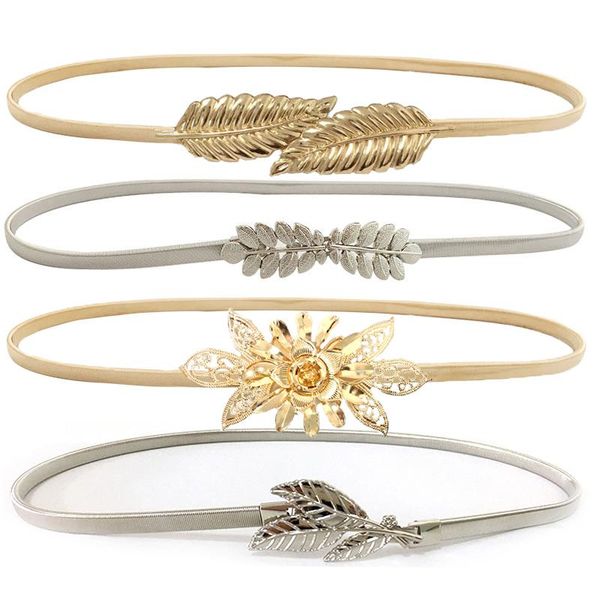 

belts flower leaves metal buckle belt for dresses women ladies elastic waist chain female gold thin fashion 2021 waistband, Black;brown