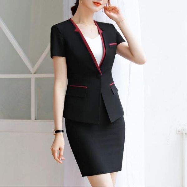

skirt suits office lady wear work formal business elegant designer blazer mini dress women 2 piece set uniform female plus size1, White;black