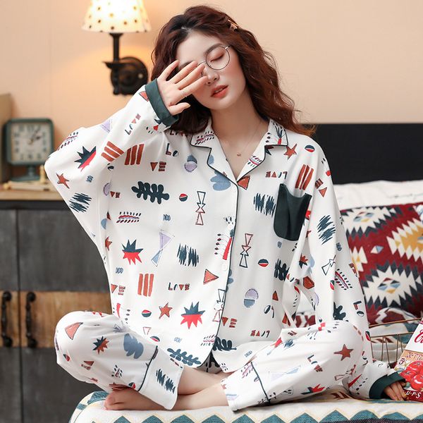 BZEL 2019 Freizeit Baumwolle Nachtwäsche Pyjamas Frauen Kleidung Langarm Tops Set Damen Pijama Sets Nacht Anzug Hause Tragen Große größe Y200708