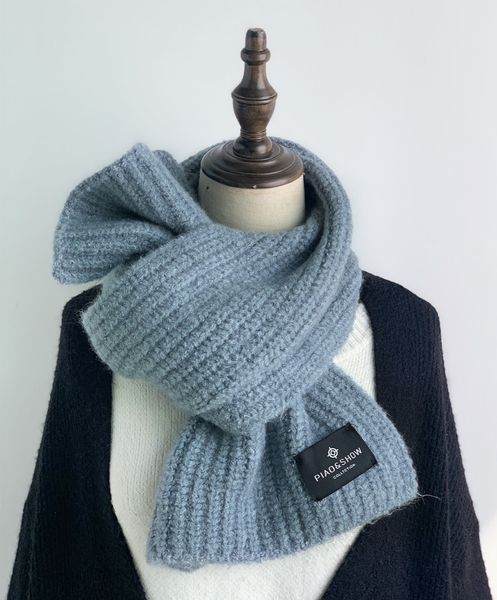 

ins haze blue short korean scarves women's winter pure wool knitted chic thick neckband, Blue;gray
