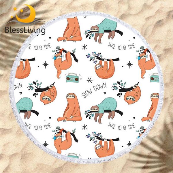 

blessliving sloth large beach towel cartoon round bath towel animal toalla beach mat 150cm branches leaf serviette de plage