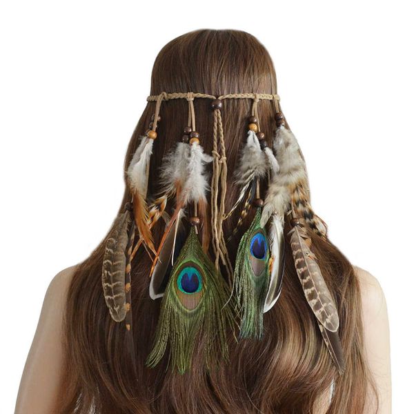 

new tourist attractions peacock feather hairband bohemian ethnic headdress hand woven hair accessories