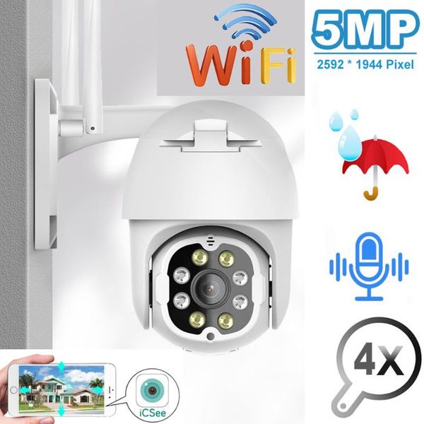

evkvo 5mp ptz ip camera outdoor wifi speed dome wireless cctv security camera pan tilt 4x zoom surveillance siren alarm