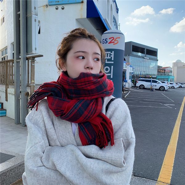 

viptassel ding walking / plaid new year's gift scarf ~ for female winter students mvp, Blue;gray