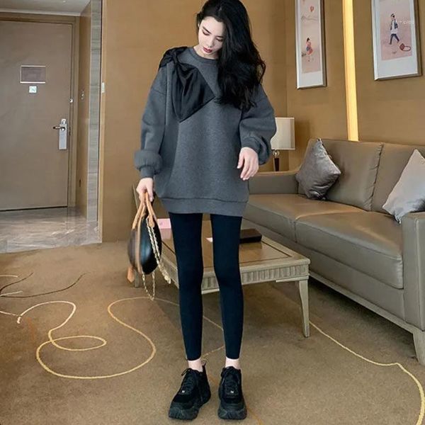 

women thick warm sweatshirt fleece oversize clothes bowknot hoodies1, Black
