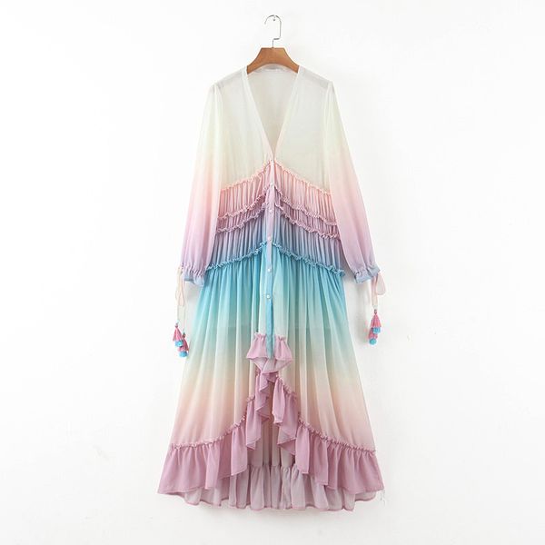

plus size selling long sleeveless polyester dip dyed dress ankle length deep v shape neck fashion ladies' shirt dress, Black;gray
