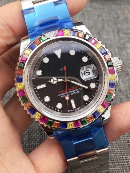 

new fashion classic 40mm rainbow diamond ring ladies watch sapphire mirror waterproof watches selling 2813 automatic mechanical movement, Slivery;brown