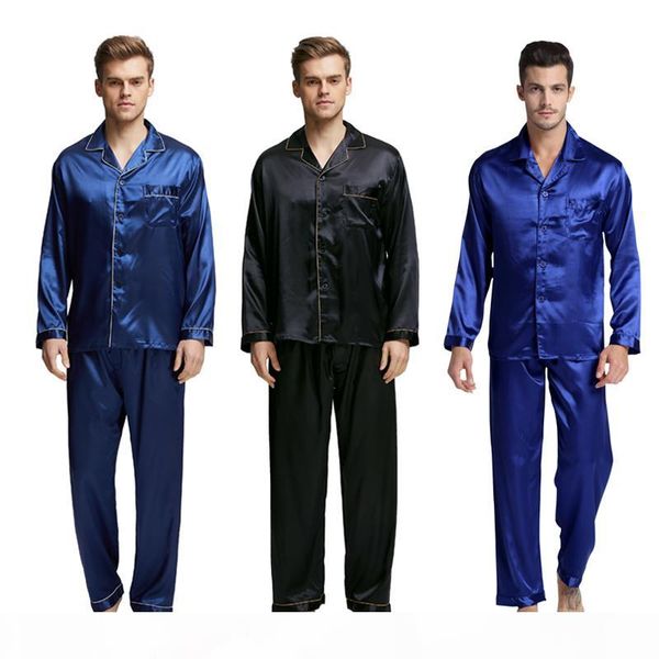 

tony&candice men's stain silk pajama set men pajamas silk sleepwear men modern style soft cozy satin nightgown summer, Black;brown