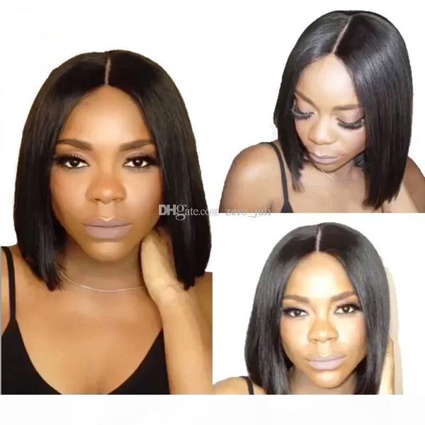 

unprocessed virgin peruvian human hair straight full lace wig short bob glueless lace front wig with baby hair for black women, Black;brown