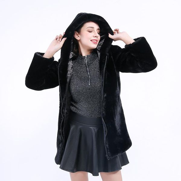

women's faux fur coat winter warm black imitation fur long hat temperament young lady 2020 new comfortable brand nv018